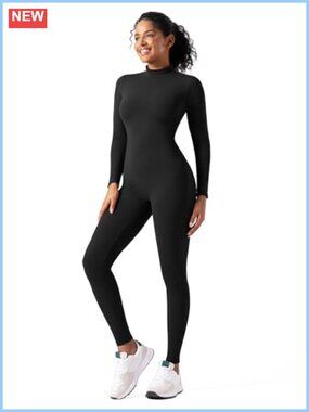 Long Sleeve One Piece Bodysuit Zip Up Bodycon Jumpsuit Dancewear Yoga Gym